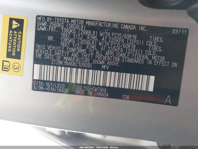 Продажа на аукционе авто 2011 Lexus Rx 350, vin: 2T2BK1BA6BC109095, номер лота: 45022847