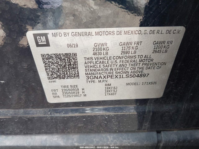 45022852 :رقم المزاد ، 3GNAXPEX1LS504897 vin ، 2020 Chevrolet Equinox Fwd Premier 2.0l Turbo مزاد بيع