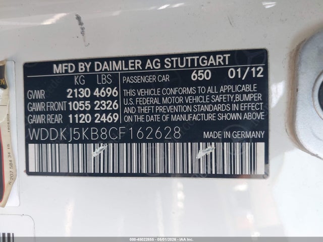45022855 :رقم المزاد ، WDDKJ5KB8CF162628 vin ، 2012 Mercedes-benz E 350 مزاد بيع