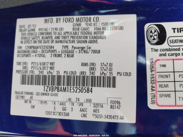 Продажа на аукционе авто 2014 Ford Mustang V6, vin: 1ZVBP8AM1E5250584, номер лота: 45022858