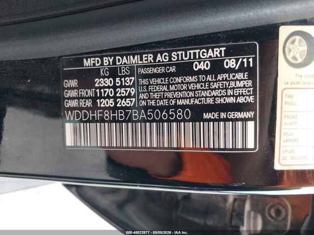 Aukcja sprzedaży 2011 Mercedes-benz E 350 4matic, vin: WDDHF8HB7BA506580, numer aukcji: 45022877