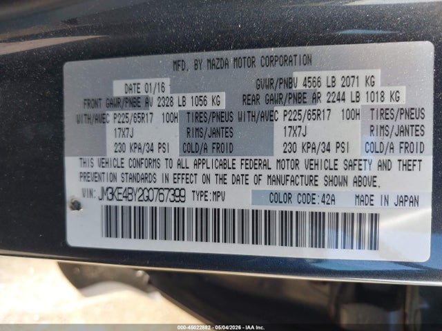 Aukcja sprzedaży 2016 Mazda Cx-5 Sport, vin: JM3KE4BY2G0767399, numer aukcji: 45022882