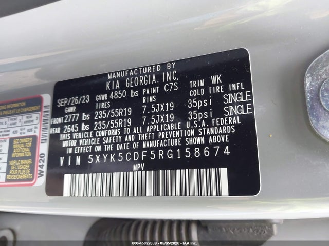 45022889 :رقم المزاد ، 5XYK5CDF5RG158674 vin ، 2024 Kia Sportage Sx-prestige مزاد بيع