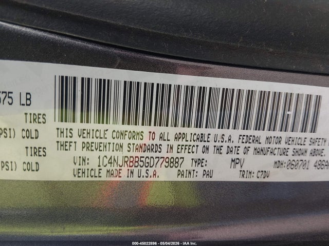 Aukcja sprzedaży 2016 Jeep Patriot Sport, vin: 1C4NJRBB5GD779887, numer aukcji: 45022896