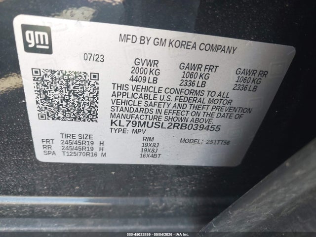 Продаж на аукціоні авто 2024 Chevrolet Trailblazer Awd Rs, vin: KL79MUSL2RB039455, номер лоту: 45022899