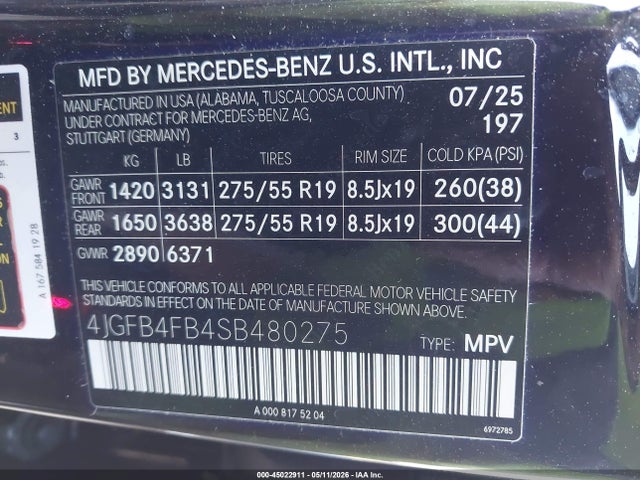 Продаж на аукціоні авто 2025 Mercedes-benz Gle 350 4matic, vin: 4JGFB4FB4SB480275, номер лоту: 45022911