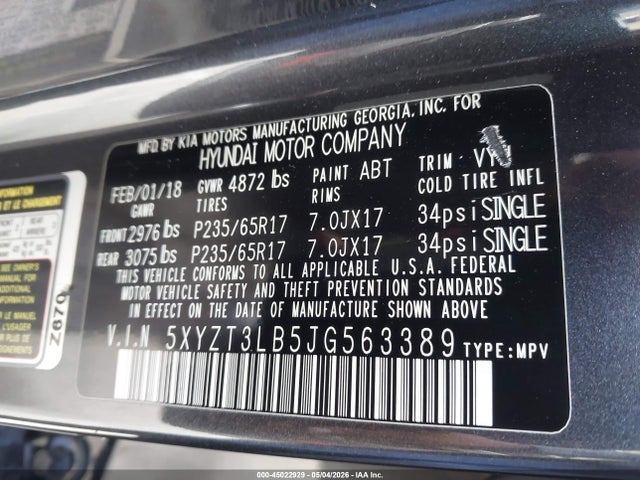 Продаж на аукціоні авто 2018 Hyundai Santa Fe Sport 2.4l, vin: 5XYZT3LB5JG563389, номер лоту: 45022929