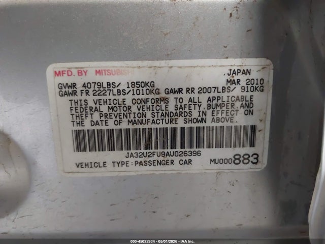 Продаж на аукціоні авто 2010 Mitsubishi Lancer Es, vin: JA32U2FU9AU026396, номер лоту: 45022934