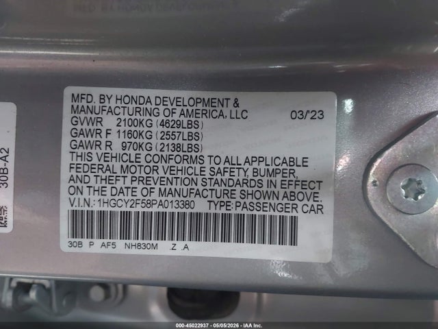 Aukcja sprzedaży 2023 Honda Accord Hybrid Sport, vin: 1HGCY2F58PA013380, numer aukcji: 45022937