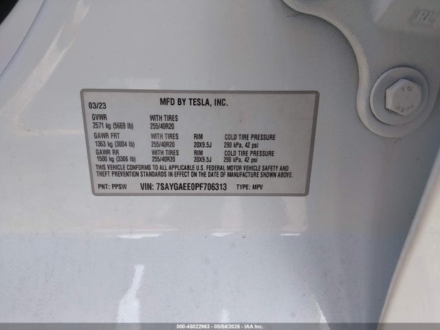 Aukcja sprzedaży 2023 Tesla Model Y Awd/long Range Dual Motor All-wheel Drive, vin: 7SAYGAEE0PF706313, numer aukcji: 45022963