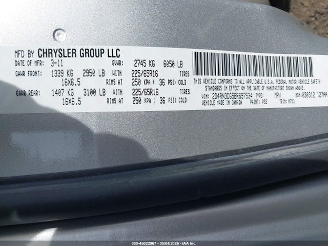 Продаж на аукціоні авто 2011 Dodge Grand Caravan Mainstreet, vin: 2D4RN3DG5BR697534, номер лоту: 45022967