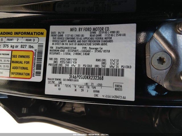 Ford Fusion Energi Titanium 2019 3FA6P0SU0KR232368 Image 9