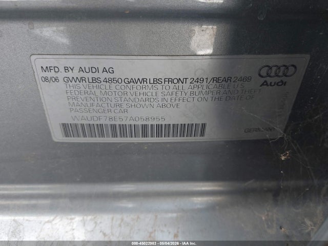 45022983 :رقم المزاد ، WAUDF78E57A058955 vin ، 2007 Audi A4 2.0t مزاد بيع