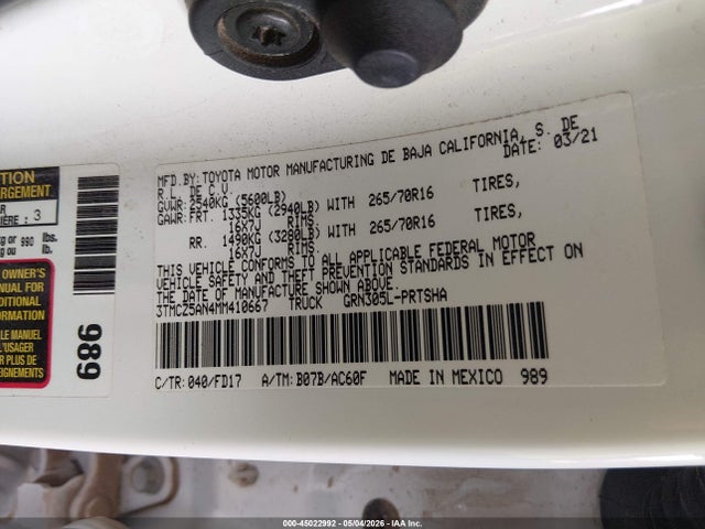 45022992 :رقم المزاد ، 3TMCZ5AN4MM410667 vin ، 2021 Toyota Tacoma Trd Off-road مزاد بيع