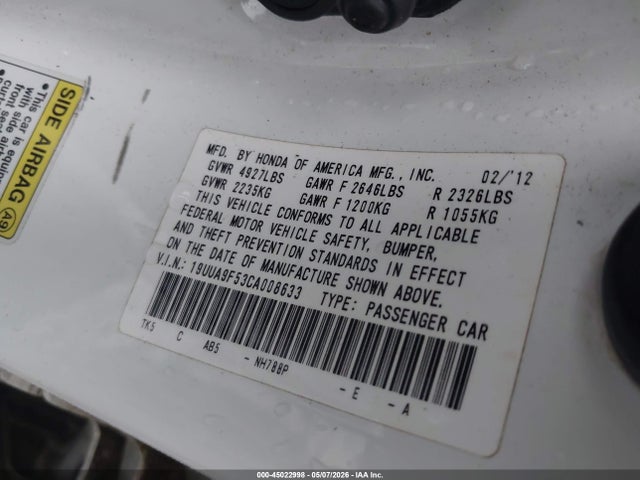 Aukcja sprzedaży 2012 Acura Tl 3.7, vin: 19UUA9F53CA008633, numer aukcji: 45022998