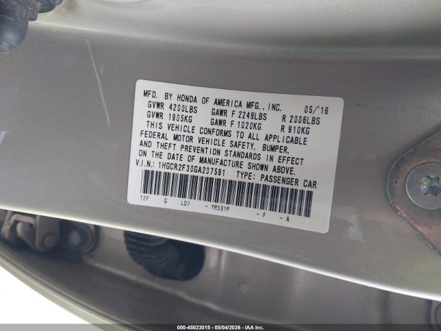Продажа на аукционе авто 2016 Honda Accord Lx, vin: 1HGCR2F30GA207591, номер лота: 45023015