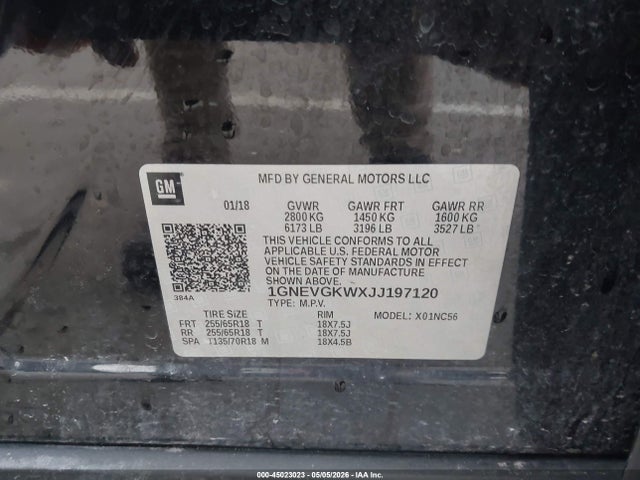 1GNEVGKWXJJ197120 Chevrolet Traverse 1lt