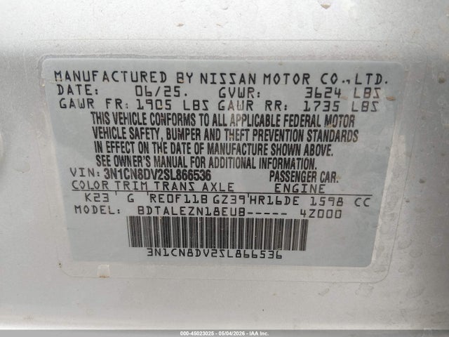 Nissan Versa 1.6 S 2025 3N1CN8DV2SL866536 Image 9