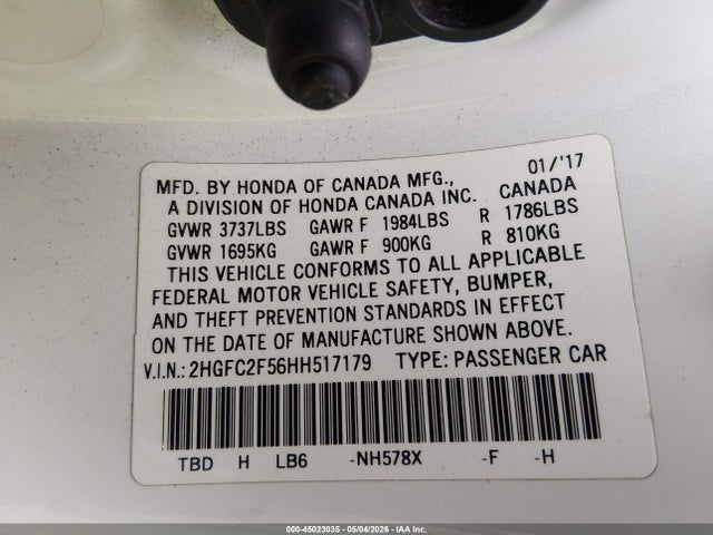 Продаж на аукціоні авто 2017 Honda Civic Lx, vin: 2HGFC2F56HH517179, номер лоту: 45023035