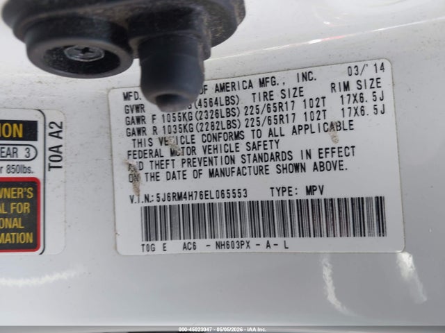 Honda Cr-v Ex-l 2014 5J6RM4H76EL065553 Image 9
