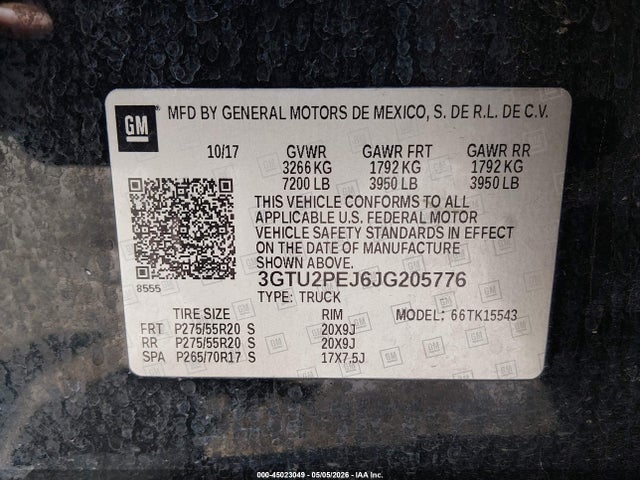 Aukcja sprzedaży 2018 Gmc Sierra 1500 Denali, vin: 3GTU2PEJ6JG205776, numer aukcji: 45023049
