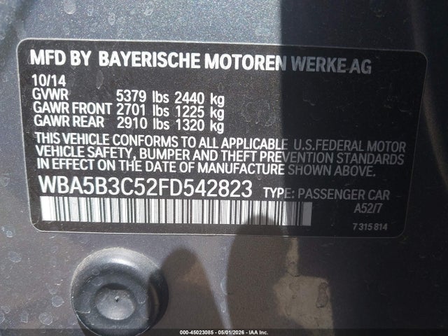 Auction sale of the 2015 Bmw 535i Xdrive, vin: WBA5B3C52FD542823, lot number: 45023085