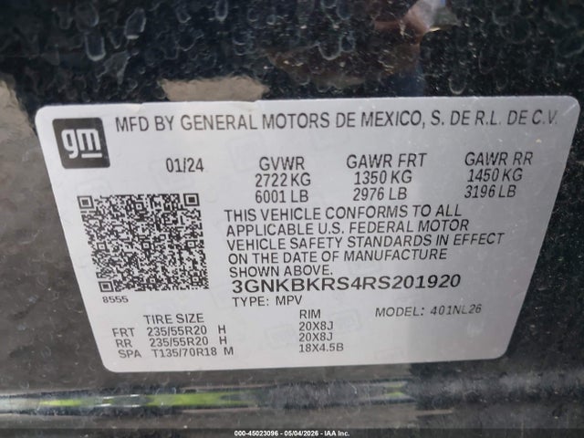 45023096 :رقم المزاد ، 3GNKBKRS4RS201920 vin ، 2024 Chevrolet Blazer Awd Rs مزاد بيع