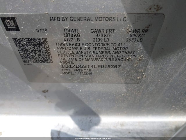 1G1ZD5ST4LF015367 Chevrolet Malibu Fwd Lt