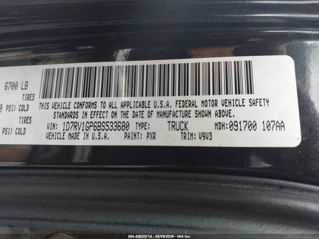 45023114 :رقم المزاد ، 1D7RV1GP6BS533680 vin ، 2011 Ram Ram 1500 Slt مزاد بيع