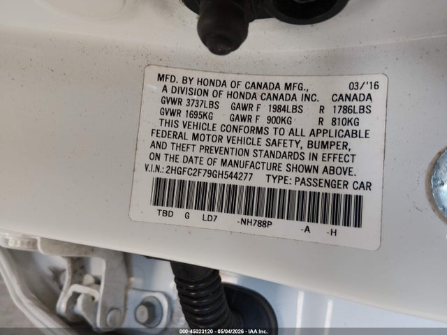 Продажа на аукционе авто 2016 Honda Civic Ex, vin: 2HGFC2F79GH544277, номер лота: 45023120