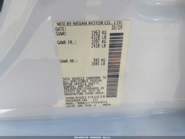 1N4BL4CV2LC191038 Nissan Altima Sr Fwd