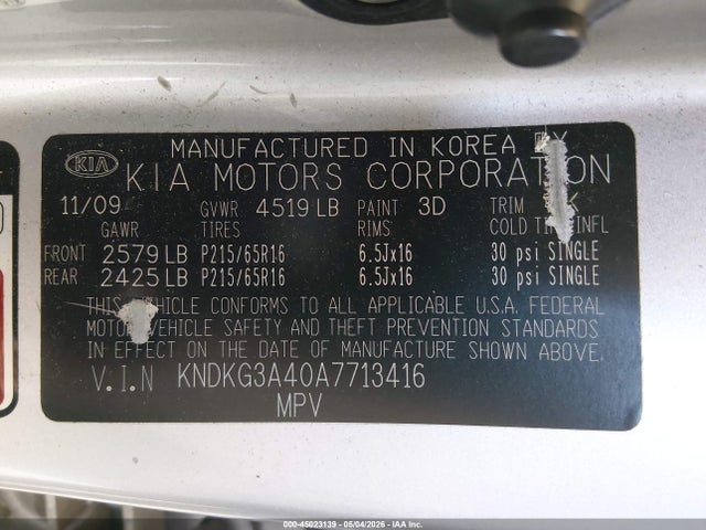 Продаж на аукціоні авто 2010 Kia Sportage Lx, vin: KNDKG3A40A7713416, номер лоту: 45023139