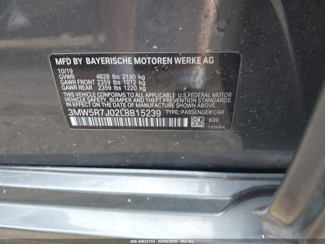 45023154 :رقم المزاد ، 3MW5R7J02L8B15239 vin ، 2020 Bmw 330i Xdrive مزاد بيع
