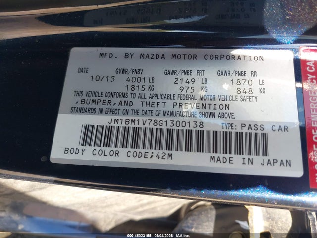 Продаж на аукціоні авто 2016 Mazda Mazda3 I Touring, vin: JM1BM1V78G1300138, номер лоту: 45023155