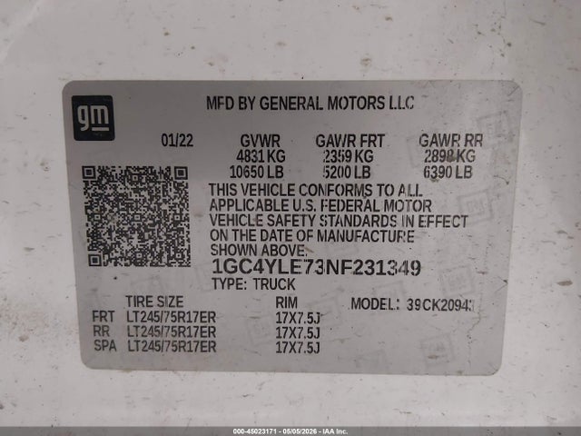 1GC4YLE73NF231349 Chevrolet Silverado 2500hd 4wd Long Bed Wt