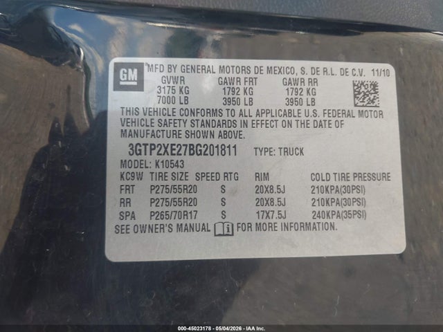 Aukcja sprzedaży 2011 Gmc Sierra 1500 Denali, vin: 3GTP2XE27BG201811, numer aukcji: 45023178