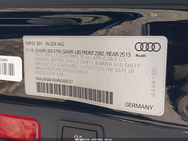 Продажа на аукционе авто 2017 Audi A4 2.0t Premium, vin: WAUANAF45HN046537, номер лота: 45023180