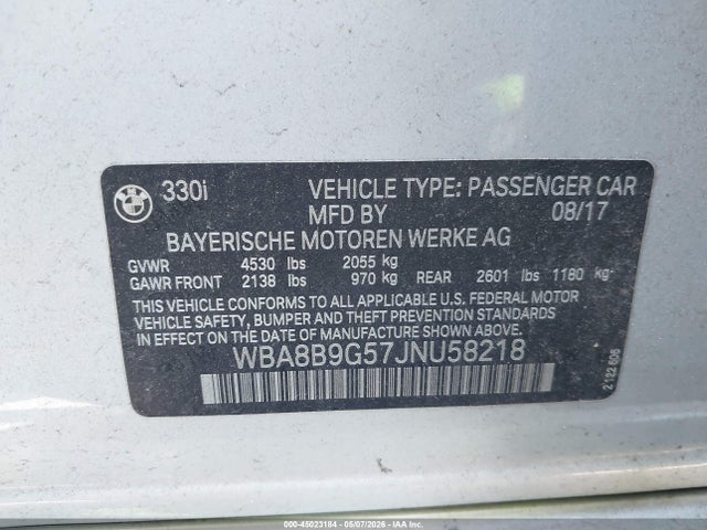 BMW 330I 2018 WBA8B9G57JNU58218 Image 9
