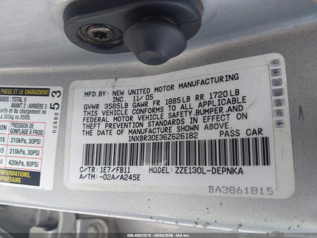 Aukcja sprzedaży 2006 Toyota Corolla Le, vin: 1NXBR30E36Z626182, numer aukcji: 45023215