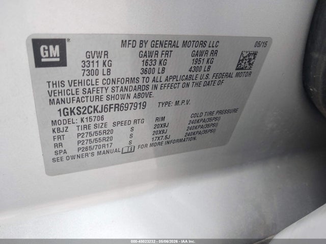 Продаж на аукціоні авто 2015 Gmc Yukon Denali, vin: 1GKS2CKJ6FR697919, номер лоту: 45023232