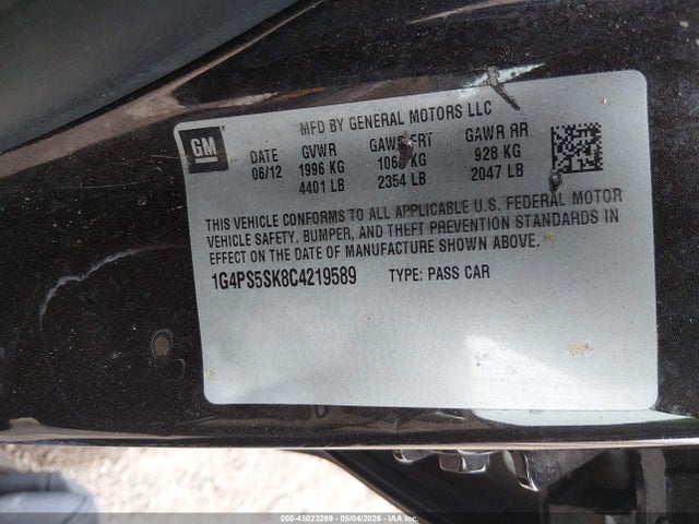 Aukcja sprzedaży 2012 Buick Verano Leather Group, vin: 1G4PS5SK8C4219589, numer aukcji: 45023269