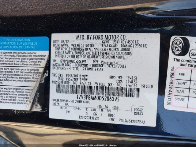 Aukcja sprzedaży 2013 Ford Mustang V6, vin: 1ZVBP8AM0D5206395, numer aukcji: 45023288