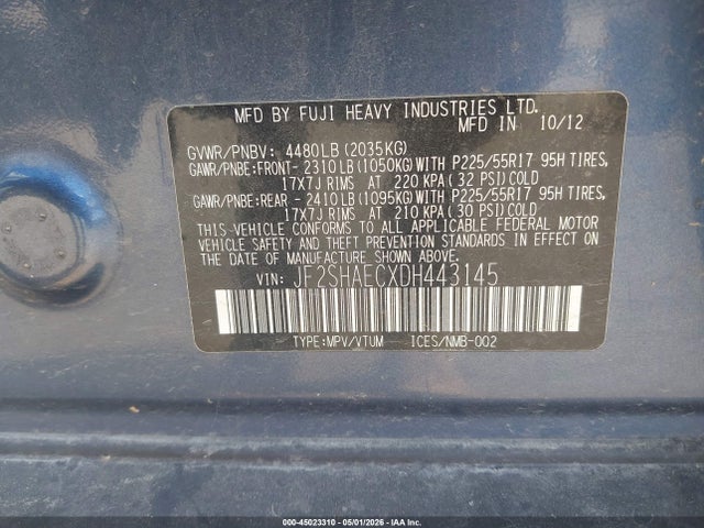 Продажа на аукционе авто 2013 Subaru Forester 2.5x Limited, vin: JF2SHAECXDH443145, номер лота: 45023310
