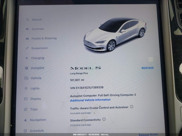 Aukcja sprzedaży 2020 Tesla Model S Long Range Dual Motor All-wheel Drive/long Range Plus Dual Motor All-wheel Drive, vin: 5YJSA1E21LF389338, numer aukcji: 45023317