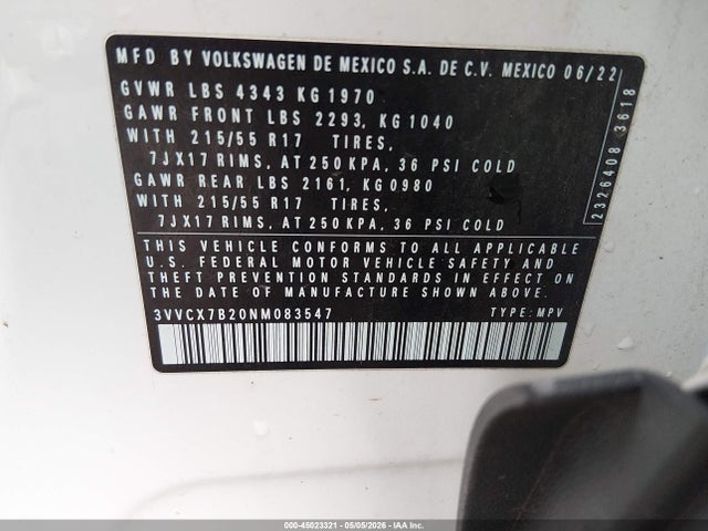 Продажа на аукционе авто 2022 Volkswagen Taos 1.5t S, vin: 3VVCX7B20NM083547, номер лота: 45023321