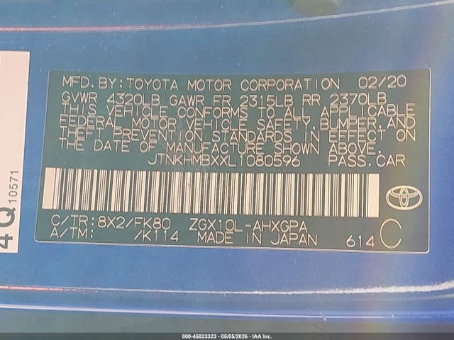 Auction sale of the 2020 Toyota C-hr Xle, vin: JTNKHMBXXL1080596, lot number: 45023323