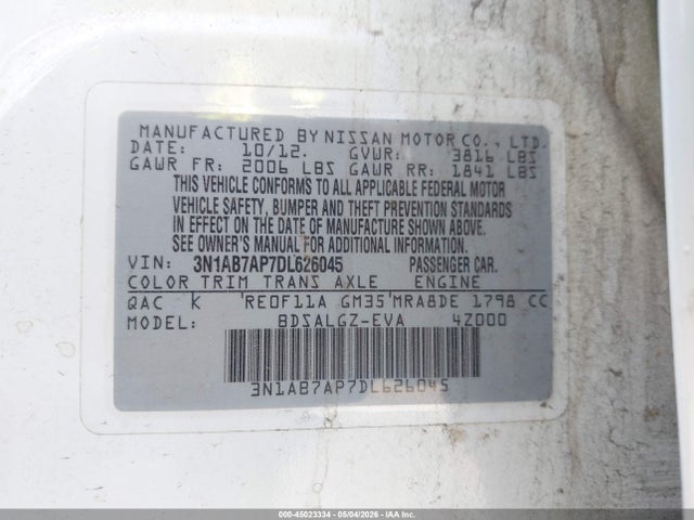 Продажа на аукционе авто 2013 Nissan Sentra Sl, vin: 3N1AB7AP7DL626045, номер лота: 45023334