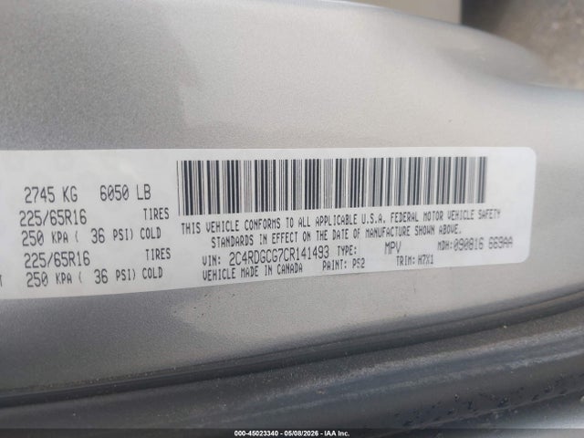 2012 Dodge Grand Caravan Sxt მანქანა იყიდება აუქციონზე, vin: 2C4RDGCG7CR141493, აუქციონის ნომერი: 45023340