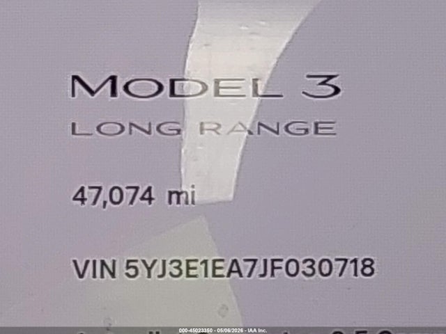 Продажа на аукционе авто 2018 Tesla Model 3 Long Range/mid Range, vin: 5YJ3E1EA7JF030718, номер лота: 45023350
