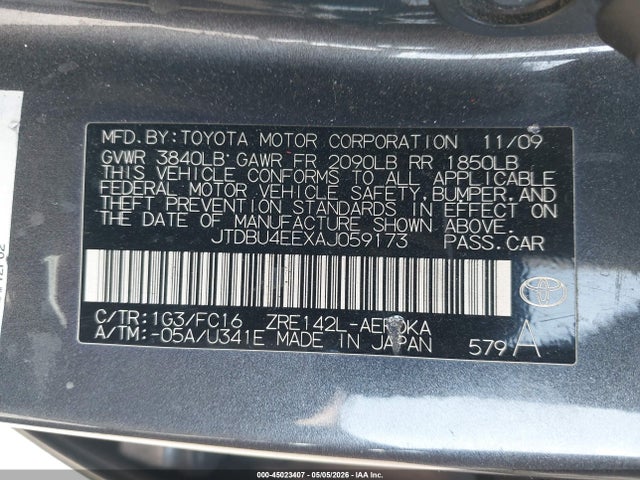 45023407 :رقم المزاد ، JTDBU4EEXAJ059173 vin ، 2010 Toyota Corolla Le مزاد بيع